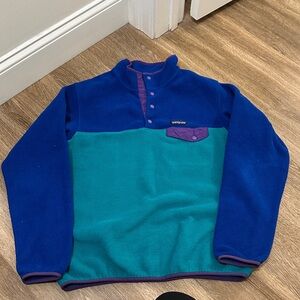 Women’s Patagonia Blue and Green color block Fleece Pullover